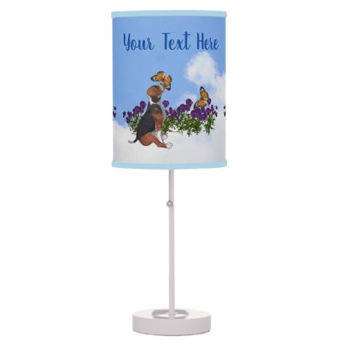 Beagle Puppy Butterflies And Flowers Personalized Table Lamp