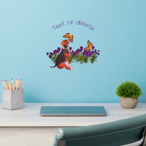 Beagle Puppy Butterflies And Flowers Personalized Wall Decal