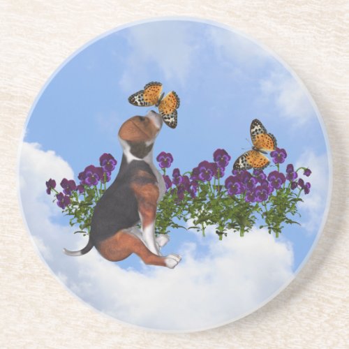 Beagle Puppy Butterflies Animal Coaster