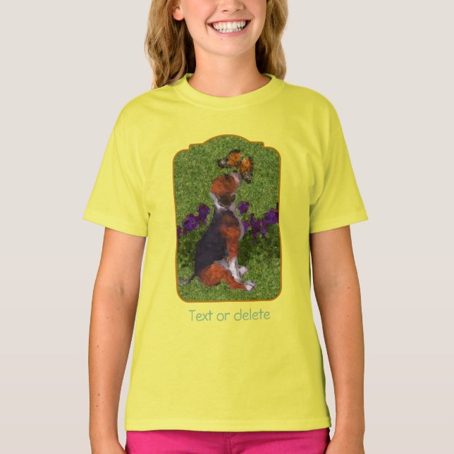 Beagle Puppy Butterflies Dog Art Personalized T-Shirt (Front)