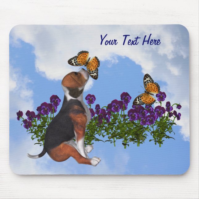 Beagle Puppy Butterflies Flowers Animal Mousepad (Front)