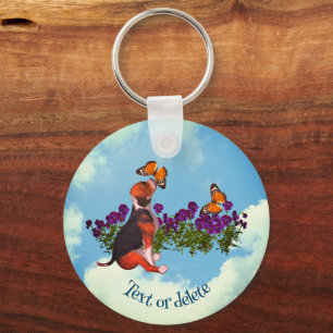Beagle Puppy Butterflies Flowers Personalized Keychain