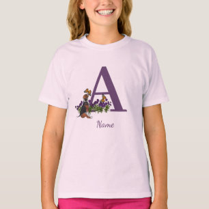 Beagle Puppy Butterflies Monogram Initial A Name T-Shirt