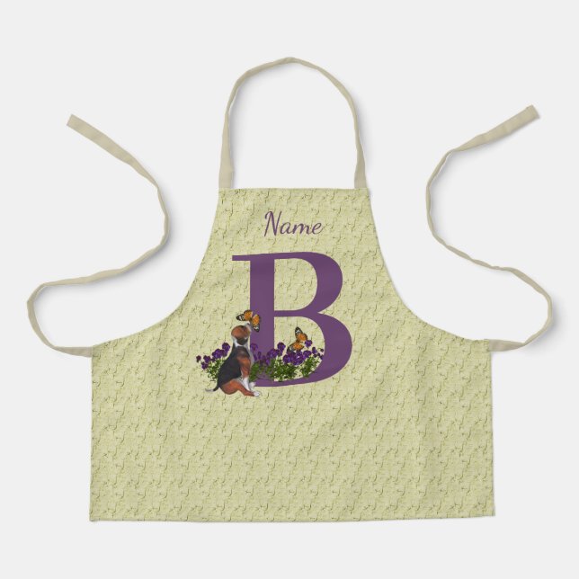 Beagle Puppy Butterflies Monogram Initial B Name  Apron (Front)