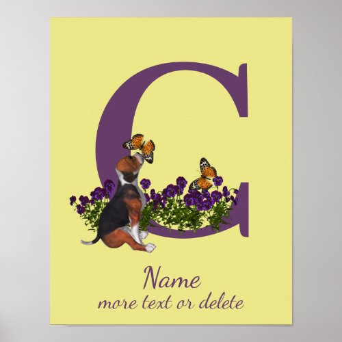 Beagle Puppy Butterflies Monogram Initial C Name  Poster