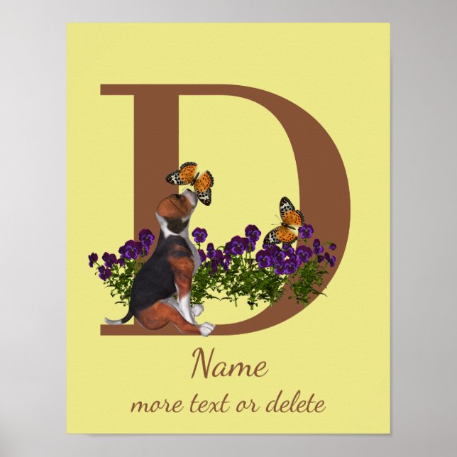 Beagle Puppy Butterflies Monogram Initial D Name  Poster (Front)
