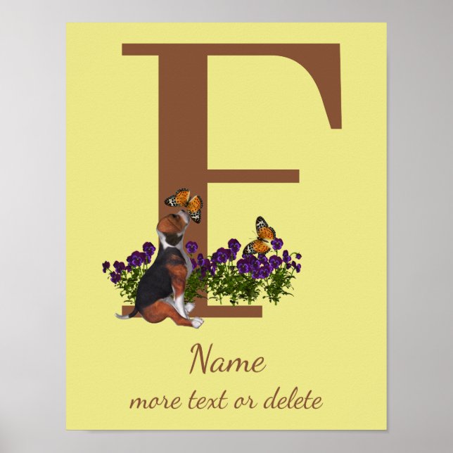 Beagle Puppy Butterflies Monogram Initial F Name  Poster (Front)
