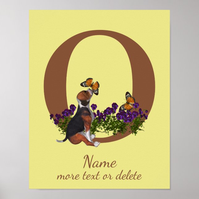 Beagle Puppy Butterflies Monogram Initial O Name  Poster (Front)