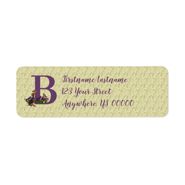 Beagle Puppy Butterfly Monogram Initial B Address Label (Front)