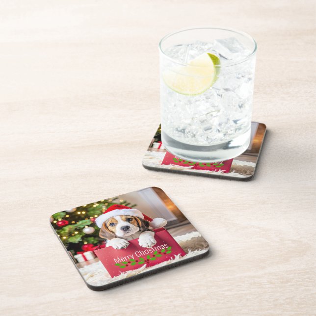 Beagle Puppy Christmas Design, Beverage Coaster (Right Side)