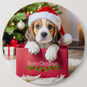Beagle Puppy Christmas Design, Button