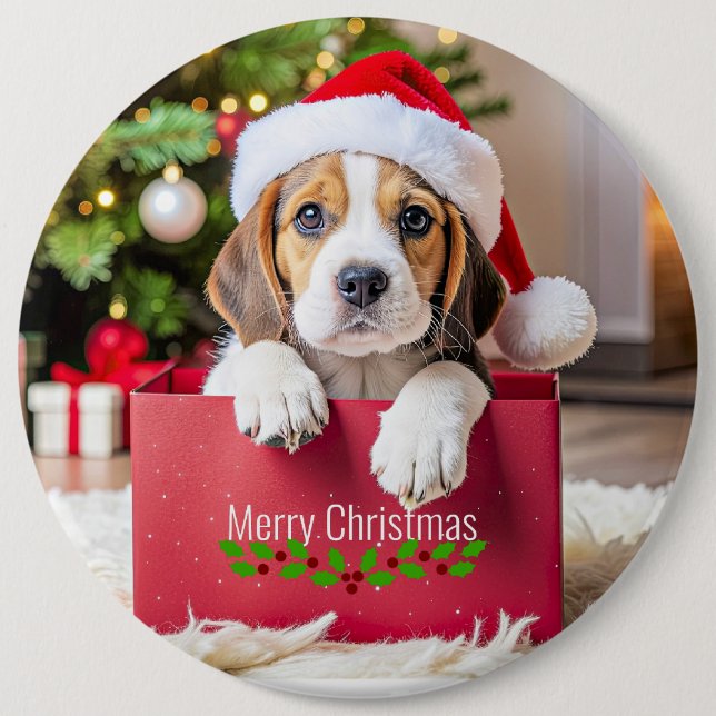 Beagle Puppy Christmas Design, Button (Front)