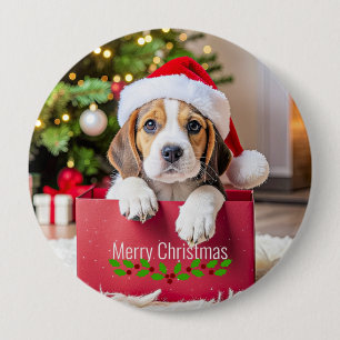 Beagle Puppy Christmas Design, Button