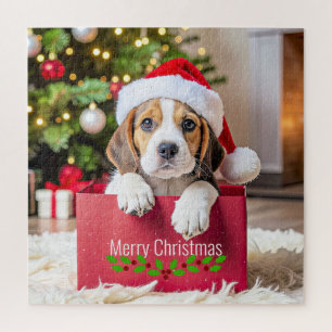 Beagle Puppy Christmas Design, Jigsaw Puzzle