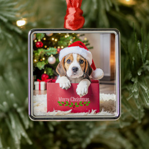 Beagle Puppy Christmas Design, Metal Ornament