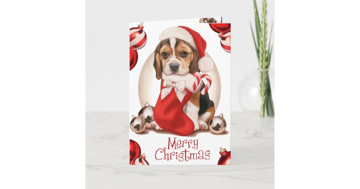 Beagle Puppy Christmas Holiday Card | Zazzle