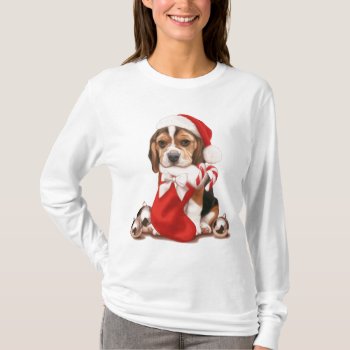 Beagle Puppy Christmas T-shirt by MarylineCazenave at Zazzle