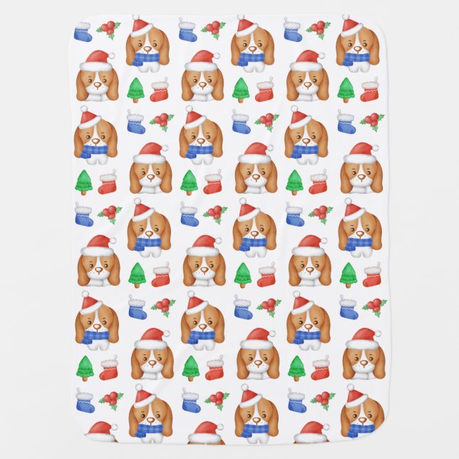 Beagle Puppy Cute Dog Santa Festive Christmas  Baby Blanket (Front)