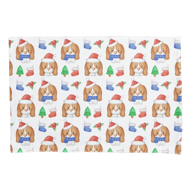 Beagle Puppy Cute Dog Santa Festive Christmas  Pillow Case (Front)