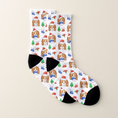 Beagle Puppy Cute Dog Santa Festive Christmas Socks