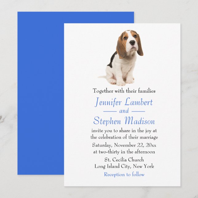 Beagle Puppy Dog Blue Wedding Invitation (Front/Back)