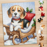 Beagle Puppy Dog Festive Holiday Scene Christmas Jigsaw Puzzle<br><div class="desc">Looking for a fun and engaging activity to share with your family this holiday season? Look no further than our jigsaw puzzle collection featuring playful Beagles! As a dog lover, you'll adore the variety of designs we offer, including cute and cuddly puppies, lovable beagles, and even scenes of beagles snuggled...</div>
