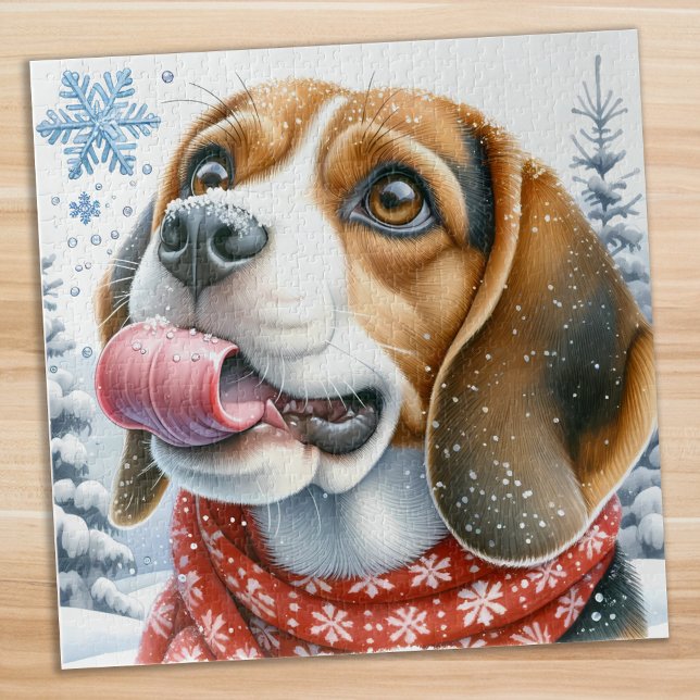 Beagle Puppy Dog Festive Holiday Scene Christmas Jigsaw Puzzle (Creator Uploaded)