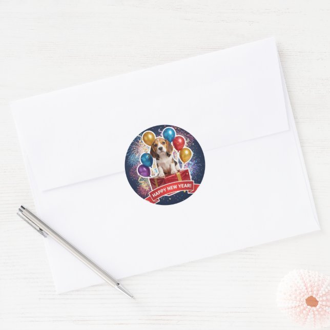 Beagle Puppy New Year Gift Sticker (Envelope)
