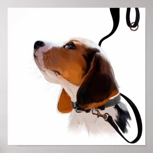 Beagle puppy on a leash poster
