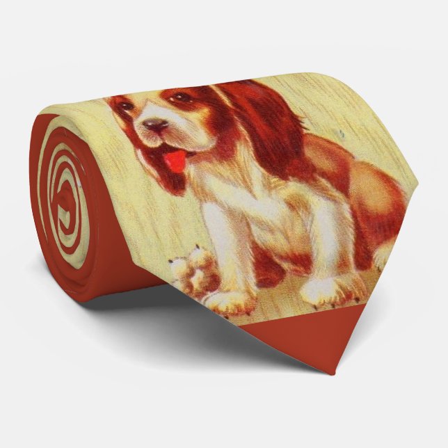 beagle puppy print  neck tie (Rolled)
