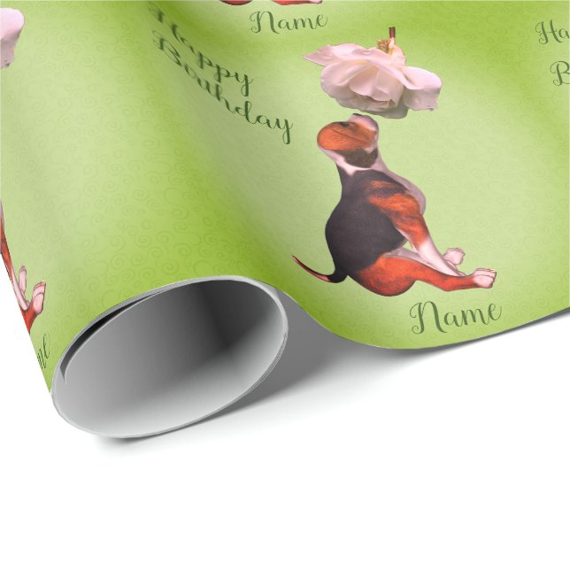 Beagle Puppy Rose Personalized  Birthday  Wrapping Paper (Roll Corner)