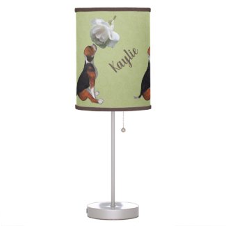 Beagle Puppy Smelling White Rose Personalized 