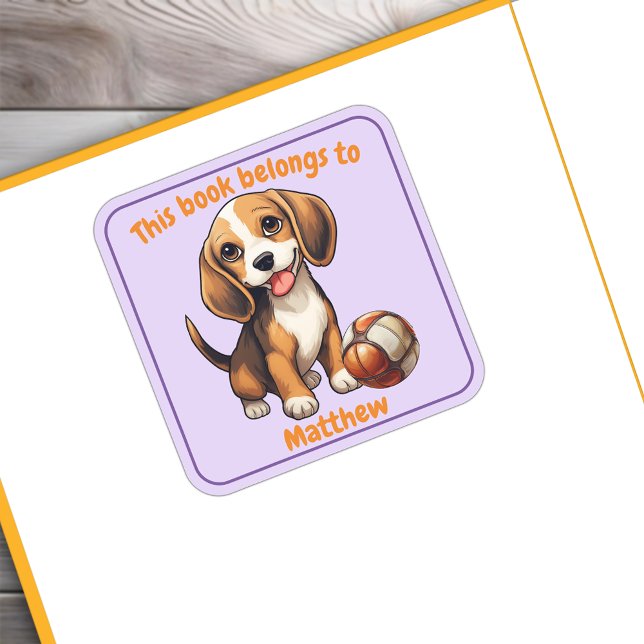 Beagle Puppy "This Book Belongs" Bookplate (Beagle Puppy "This Book Belongs" Personalized Bookplate For Kids)