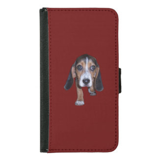 Beagle Puppy Walking - Red Background Color Wallet Phone Case For Samsung Galaxy S5