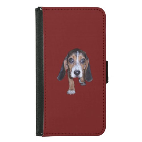 Beagle Puppy Walking _ Red Background Color Wallet Phone Case For Samsung Galaxy S5