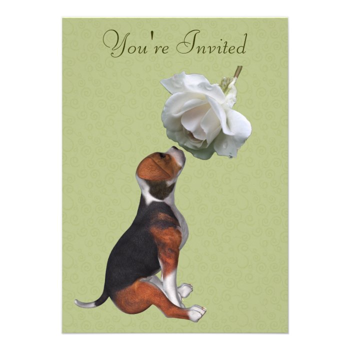 Beagle Puppy White Rose Cute Animal Invitation