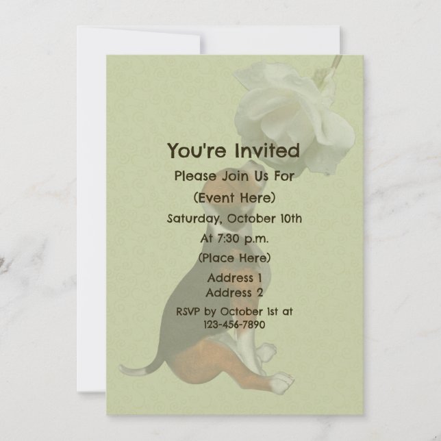 Beagle Puppy White Rose Cute Animal Party Invitation (Front)
