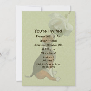 Beagle Puppy White Rose Cute Animal Party Invitation
