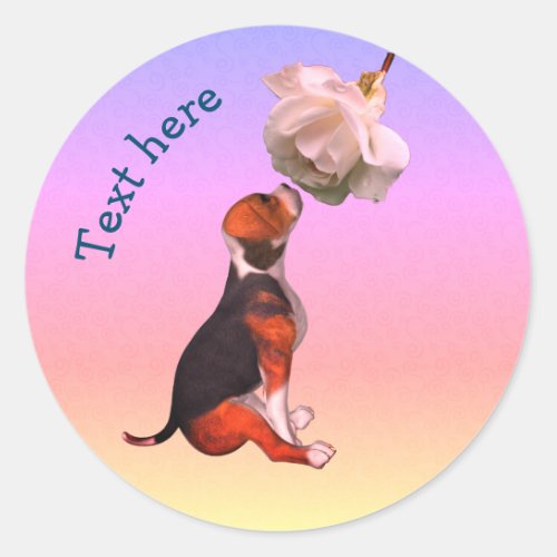 Beagle Puppy White Rose Cute Dog Personalized Classic Round Sticker