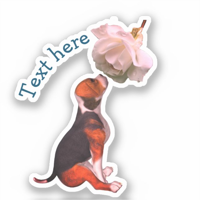 Beagle Puppy White Rose Cute Dog Personalized  Sticker (Front)