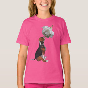 Beagle Puppy White Rose Cute Dog T-Shirt