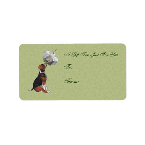 Beagle Puppy White Rose Gift Tag