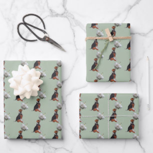 Beagle Puppy White Rose Wrapping Paper Sheets