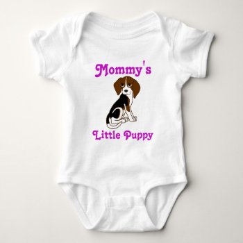 Beagle Puppy With Pink Text Baby Bodysuit by wild_child_baby at Zazzle