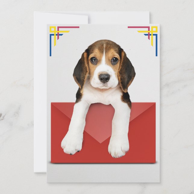 Beagle puppy with Red Envelope Card (Front)