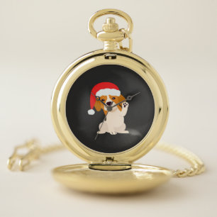 Beagle puppy with Santa's hat for dog lovers Overs Pocket Watch