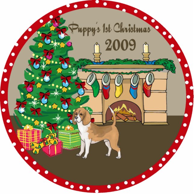 Beagle Puppy's First Christmas Ornament 2009 (Front)