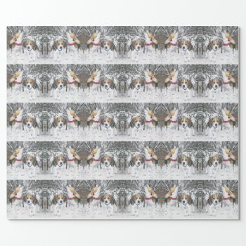 Beagle Pups In Snowy Woodland Wrapping Paper by WackemArt at Zazzle