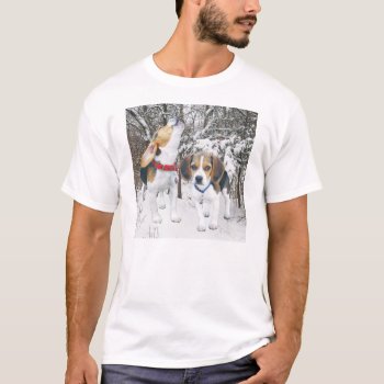 Beagle Pups In Snowy Woods T Shirt by WackemArt at Zazzle