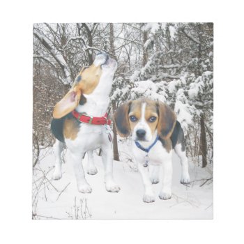 Beagle Pups In Woodland Snow Notepad by WackemArt at Zazzle